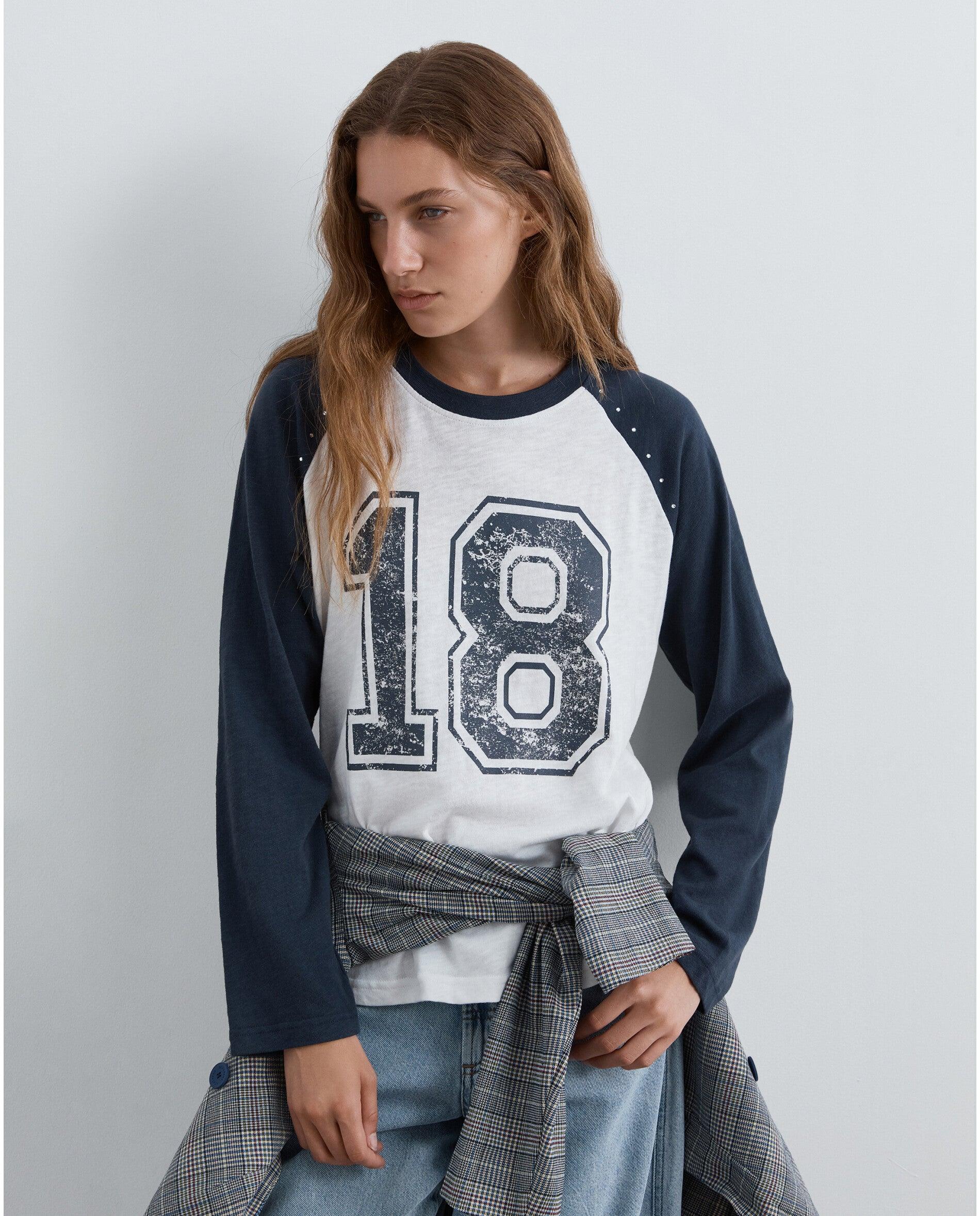 Camiseta de mujer relaxed fit con mangas a contraste - Scalpers - Azul oscuro Azul oscuro-1