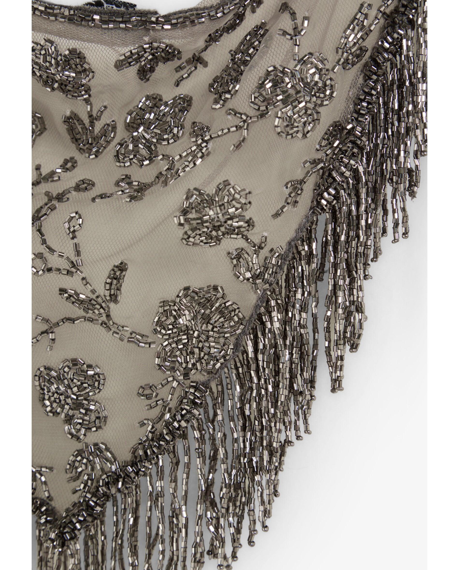 Bandana de mujer de gasa con bordados florales y flecos - Scalpers - Plata Plata-2