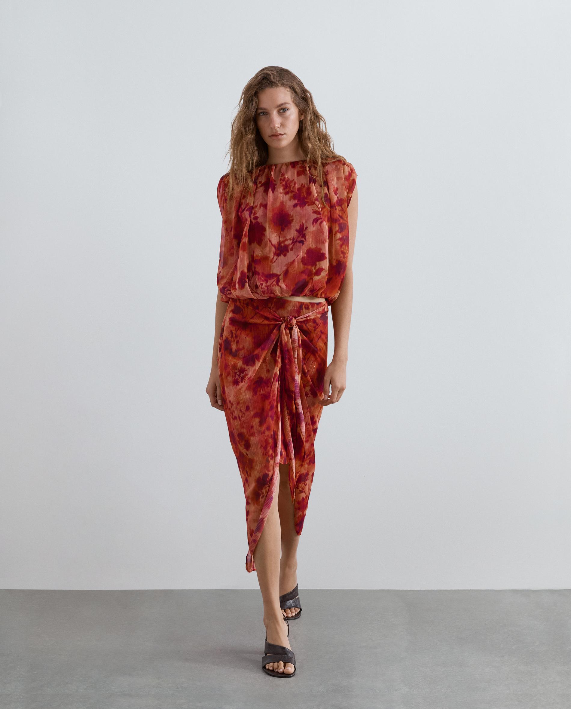 Falda midi estampada en tejido fluido con lurex - Scalpers - Rojo Rojo-1