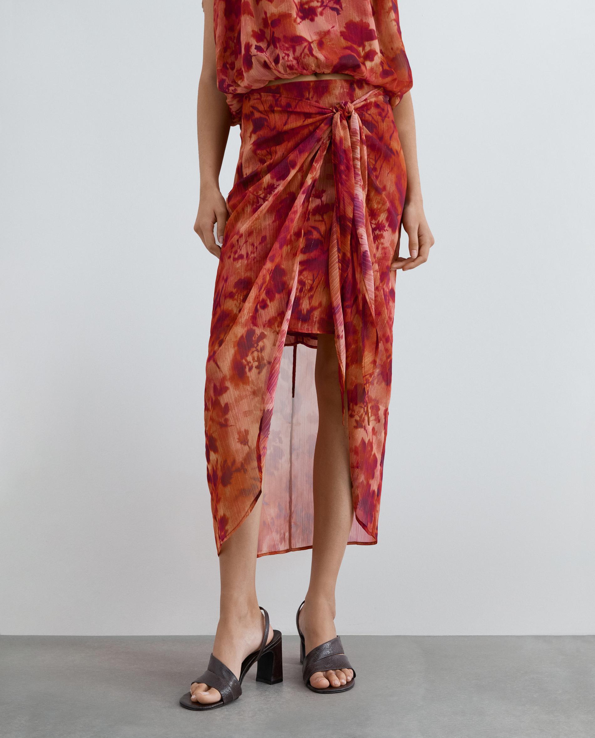 Falda midi estampada en tejido fluido con lurex - Scalpers - Rojo Rojo-2