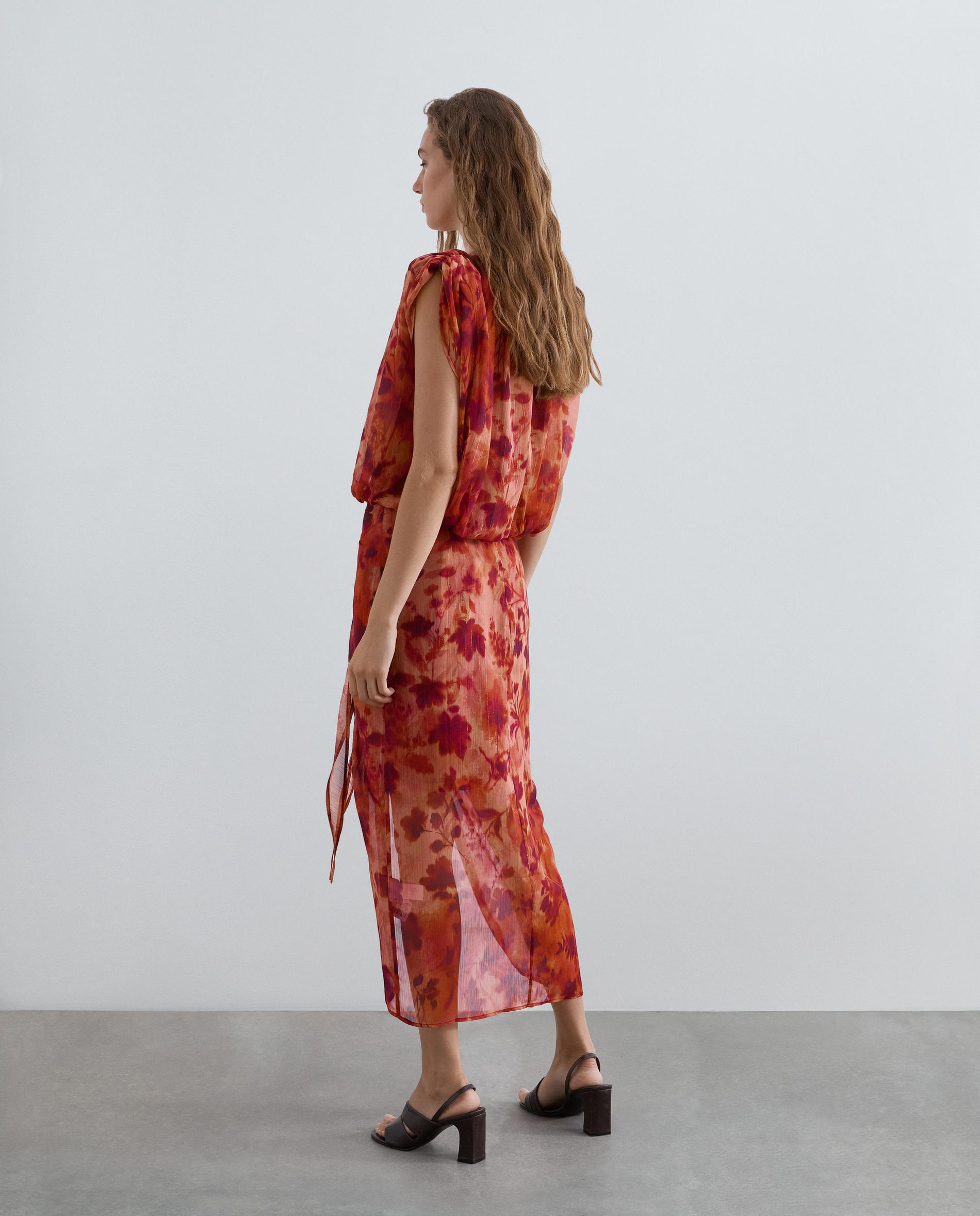 Falda midi estampada en tejido fluido con lurex - Scalpers - Rojo Rojo-3