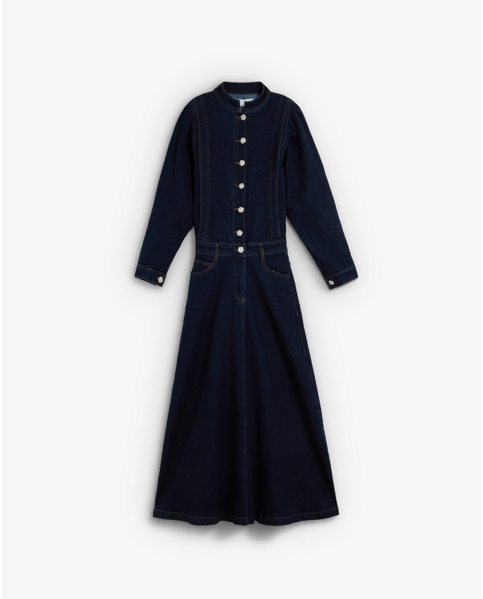 Vestido largo denim con mangas ligeramente abullonadas - Scalpers - Marino Marino-1