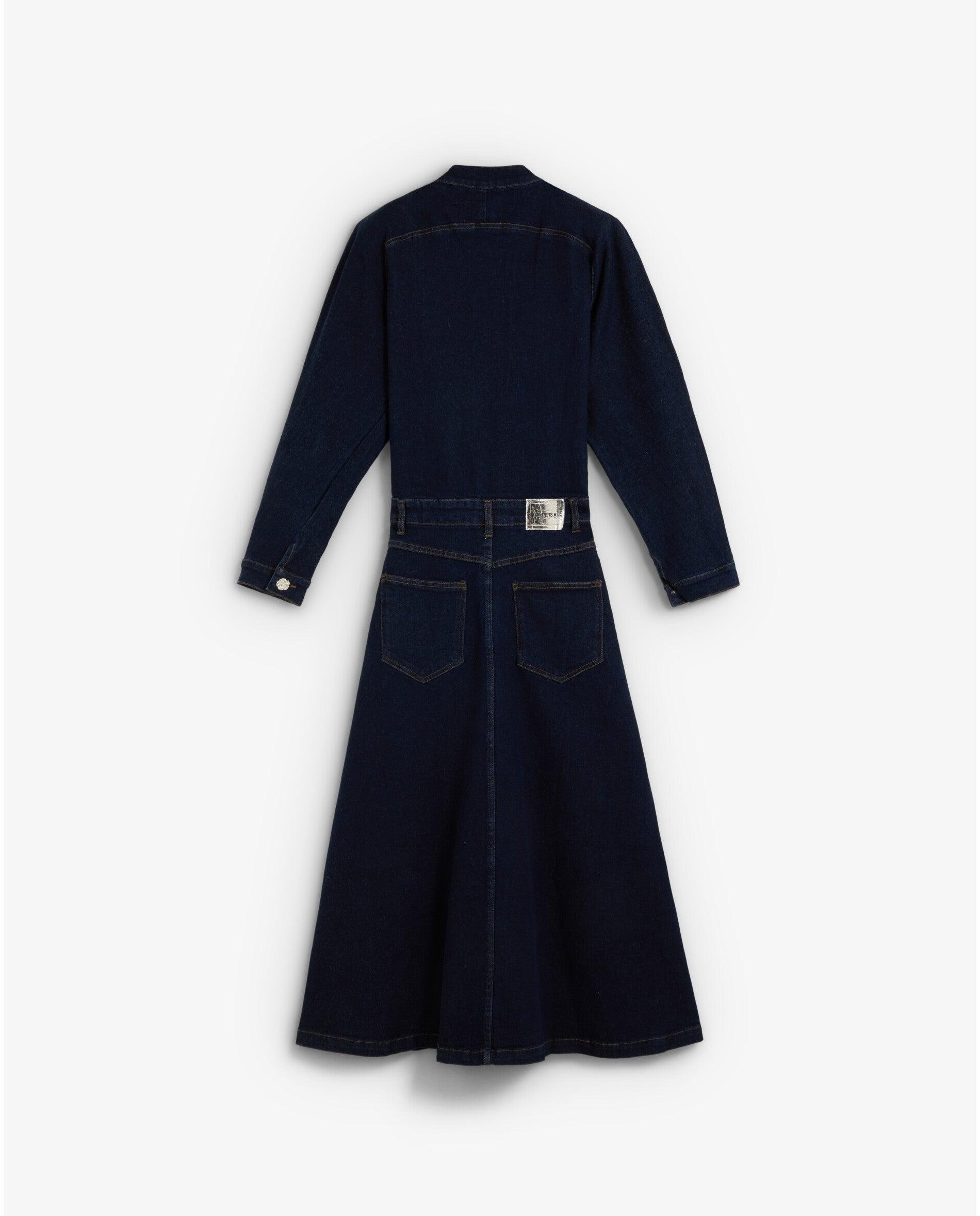 Vestido largo denim con mangas ligeramente abullonadas - Scalpers - Marino Marino-2