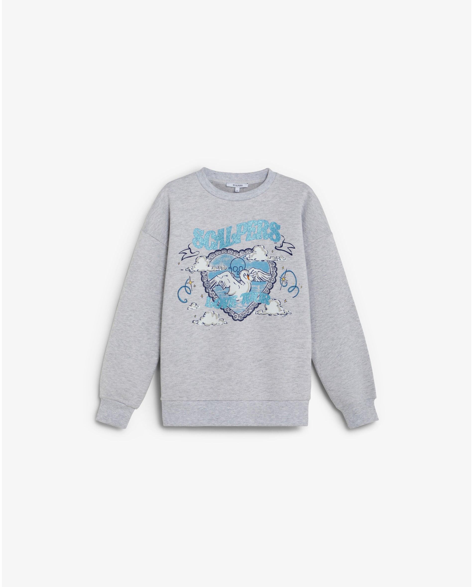 Sudadera de mujer con estampado frontal con glitter - Scalpers - Gris Gris-1