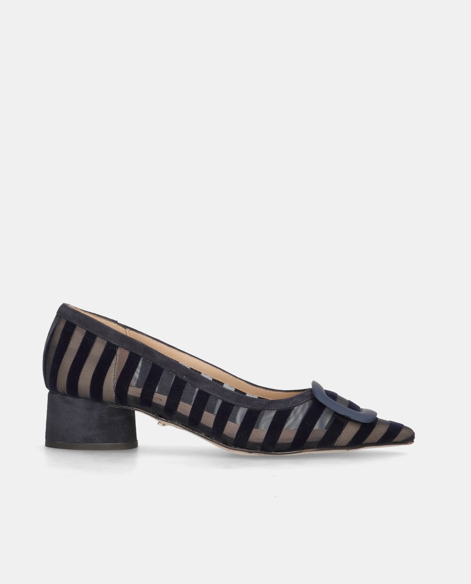 Imagen 0 de Zapatos de salón marine de mujer en red y terciopelo Azul