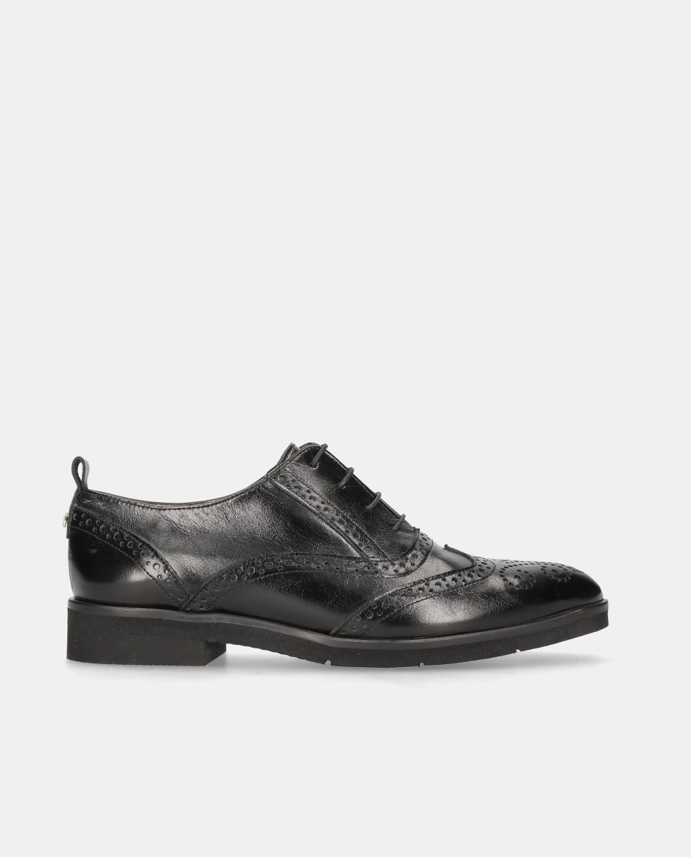 Zapatos acordonados gray de mujer en piel - Mascaró - Negro Negro-1