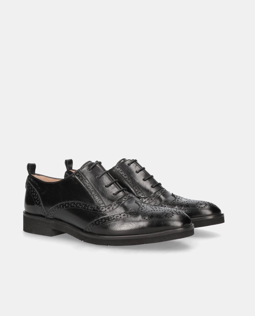 Zapatos acordonados gray de mujer en piel - Mascaró - Negro Negro-3