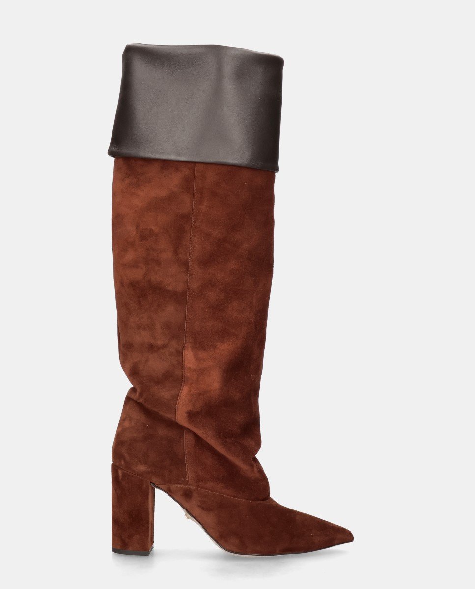 Botas altas alya de mujer en ante y napa - Mascaró - Marrón Marrón-1