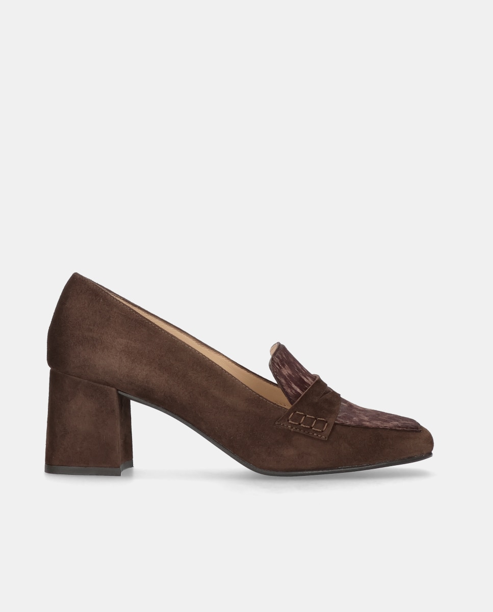 Zapatos de salón greta de mujer en ante suave y poni estampado animal - Mascaró - Marrón Marrón-1