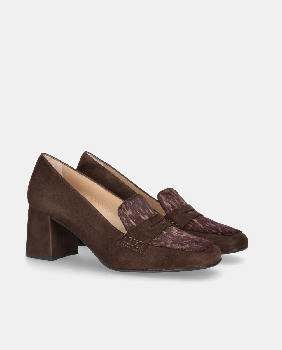 Zapatos de salón greta de mujer en ante suave y poni estampado animal - Mascaró - Marrón Marrón-3
