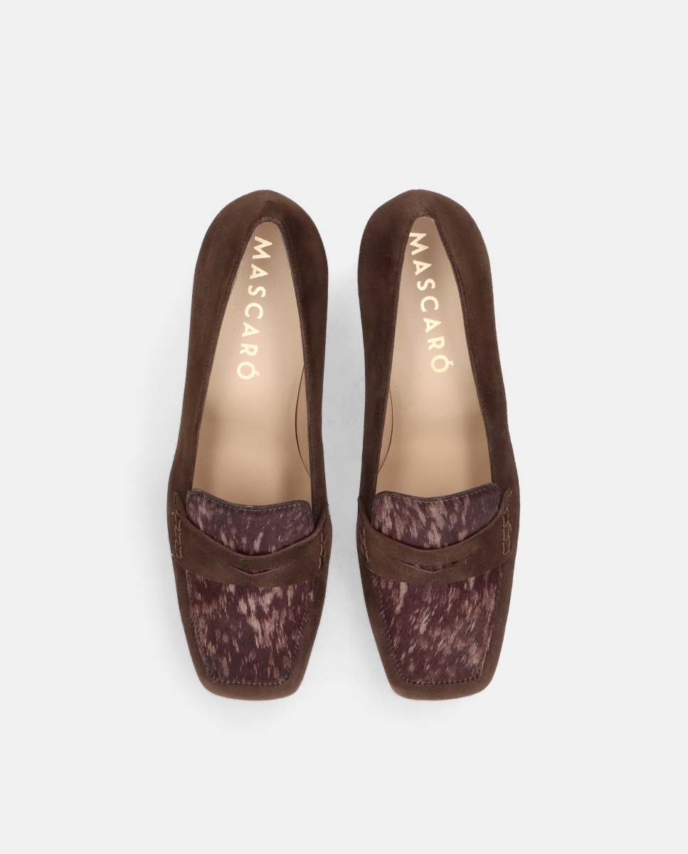 Zapatos de salón greta de mujer en ante suave y poni estampado animal - Mascaró - Marrón Marrón-2