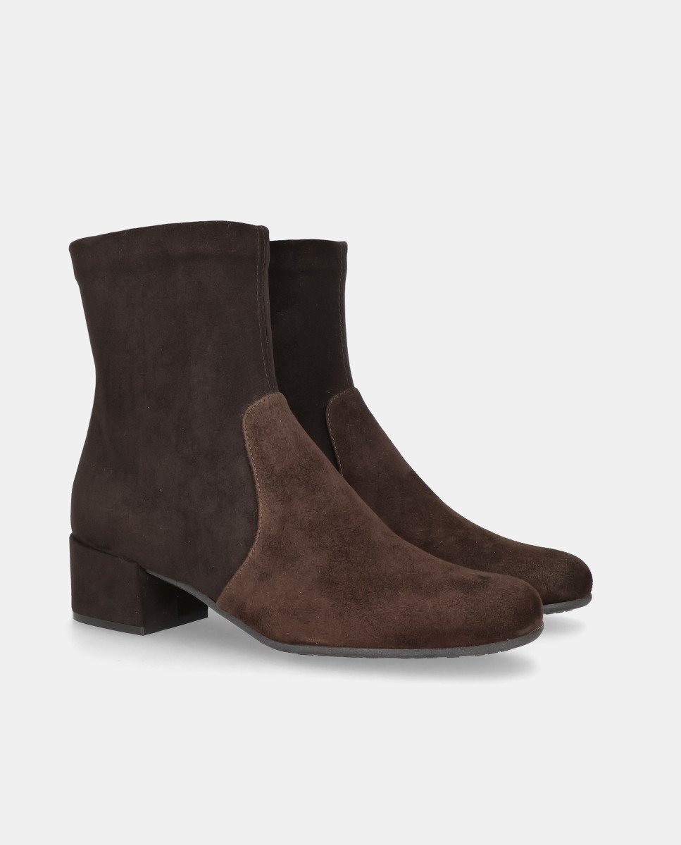 Botines milan de mujer en ante y tela efecto ante - Mascaró - Marrón Marrón-3