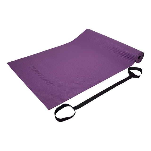 Imagen 0 de Alfombrilla Yoga PVC 4mm púrpura con elástico transporte negra Tunturi