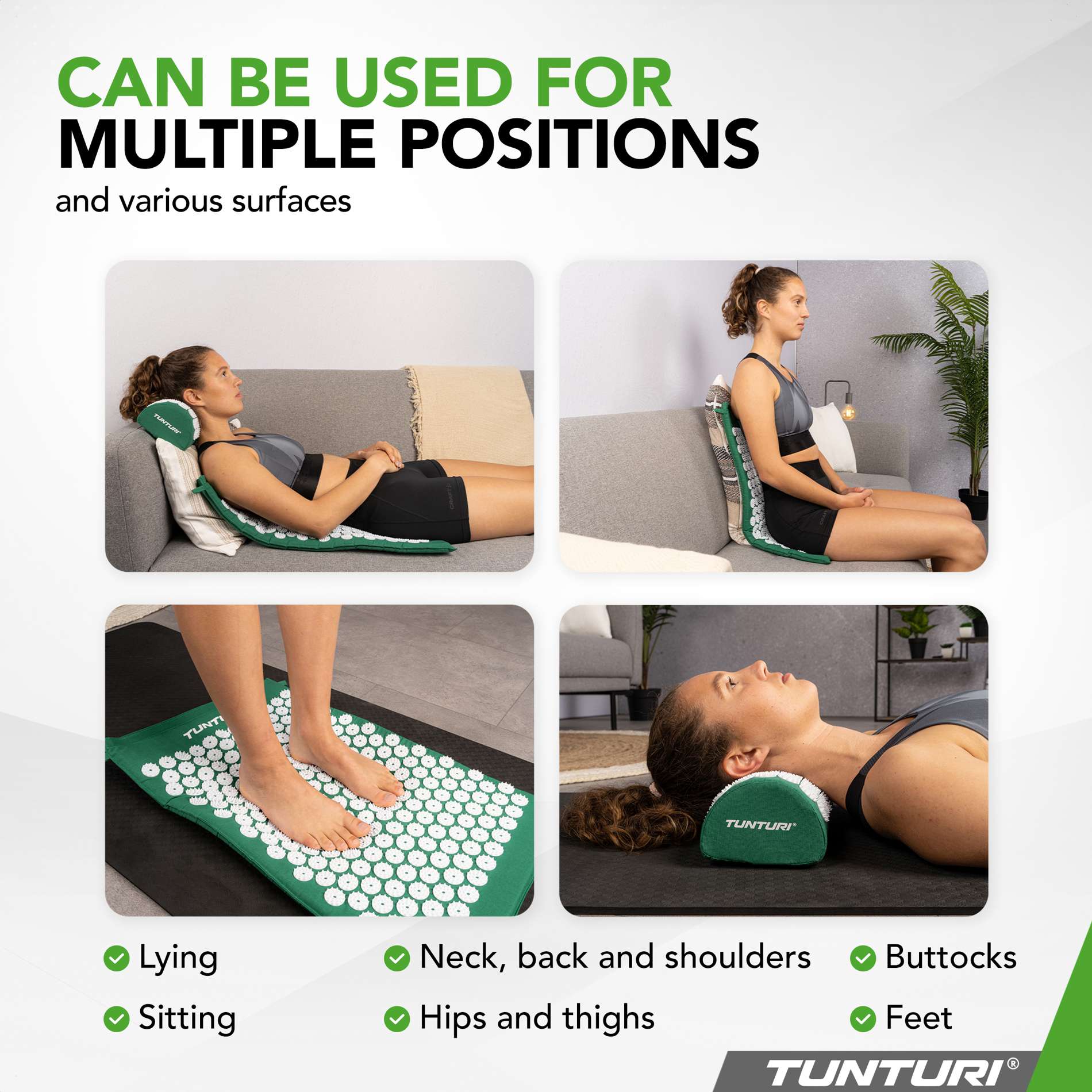 Alfombrilla de Acupresión con almohada Tunturi - Verde Verde-4
