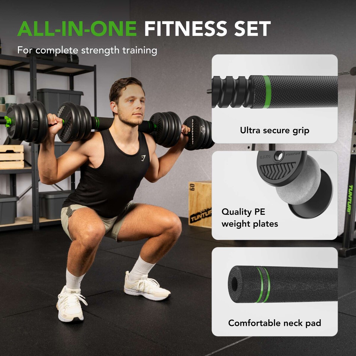 Set barra pesas y mancuernas vinilo 28 kg Tunturi · Tunturi · El