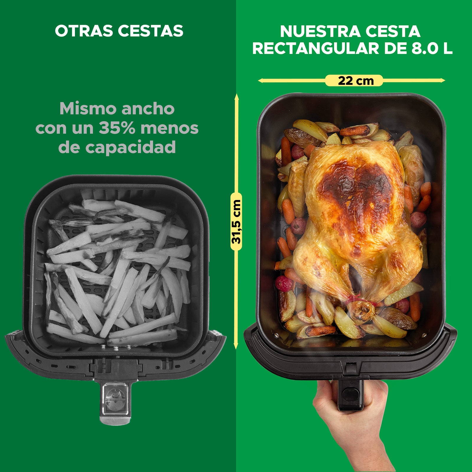 BOURGINI Ceramic Coated Air Fryer (PFAS, C6, PFHxA, PTFE, PFOA and BPA), 35% More Compact Size, Non-Toxic Home (8 Litres, Beige