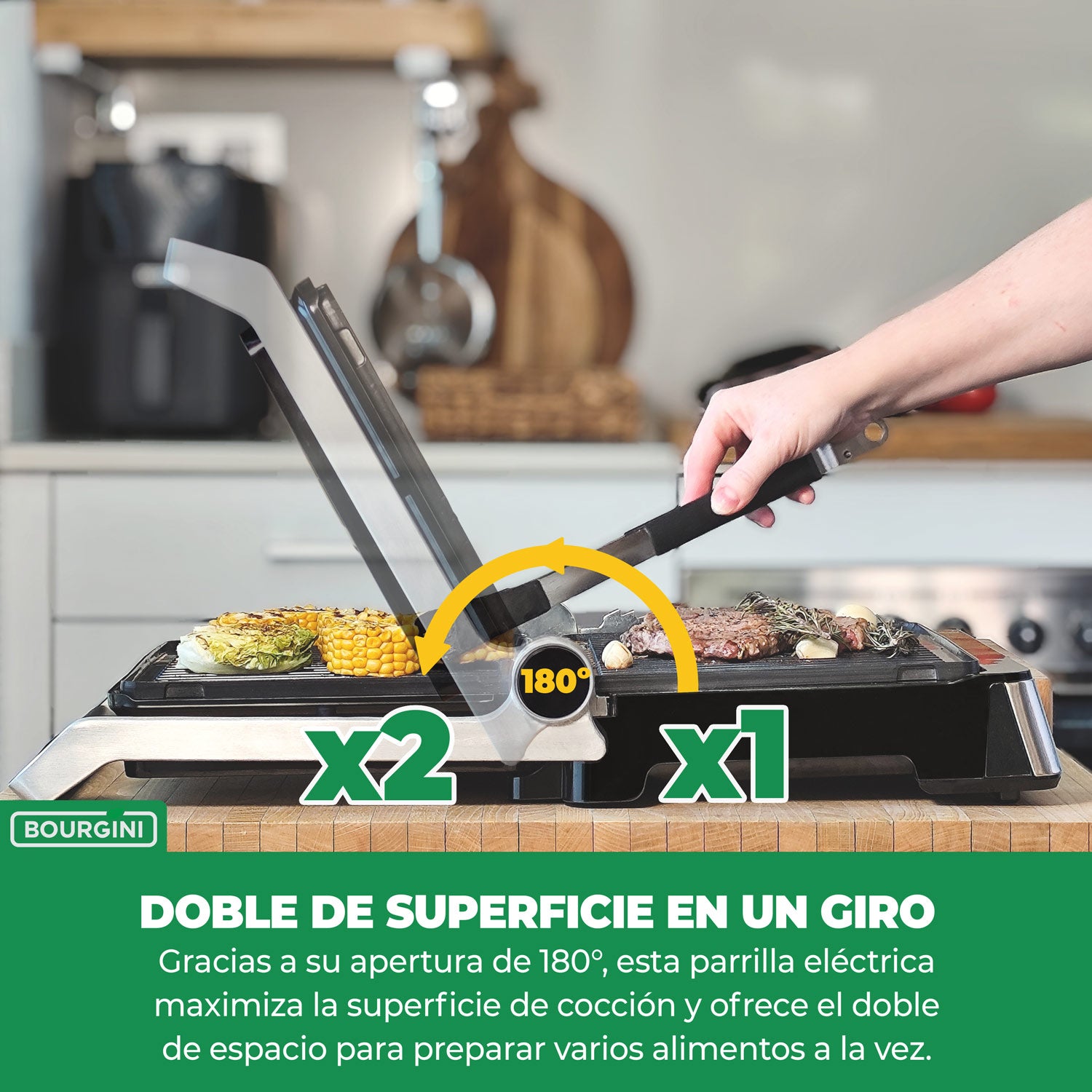 Grill de asar Bourgini con placas cerámicas desmontables libres de PFAS - Gris Gris-5