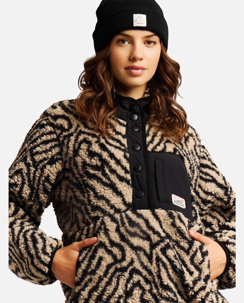 Sudadera de mujer Josey 1/4 button Protest - Negro / Natural Negro / Natural-5