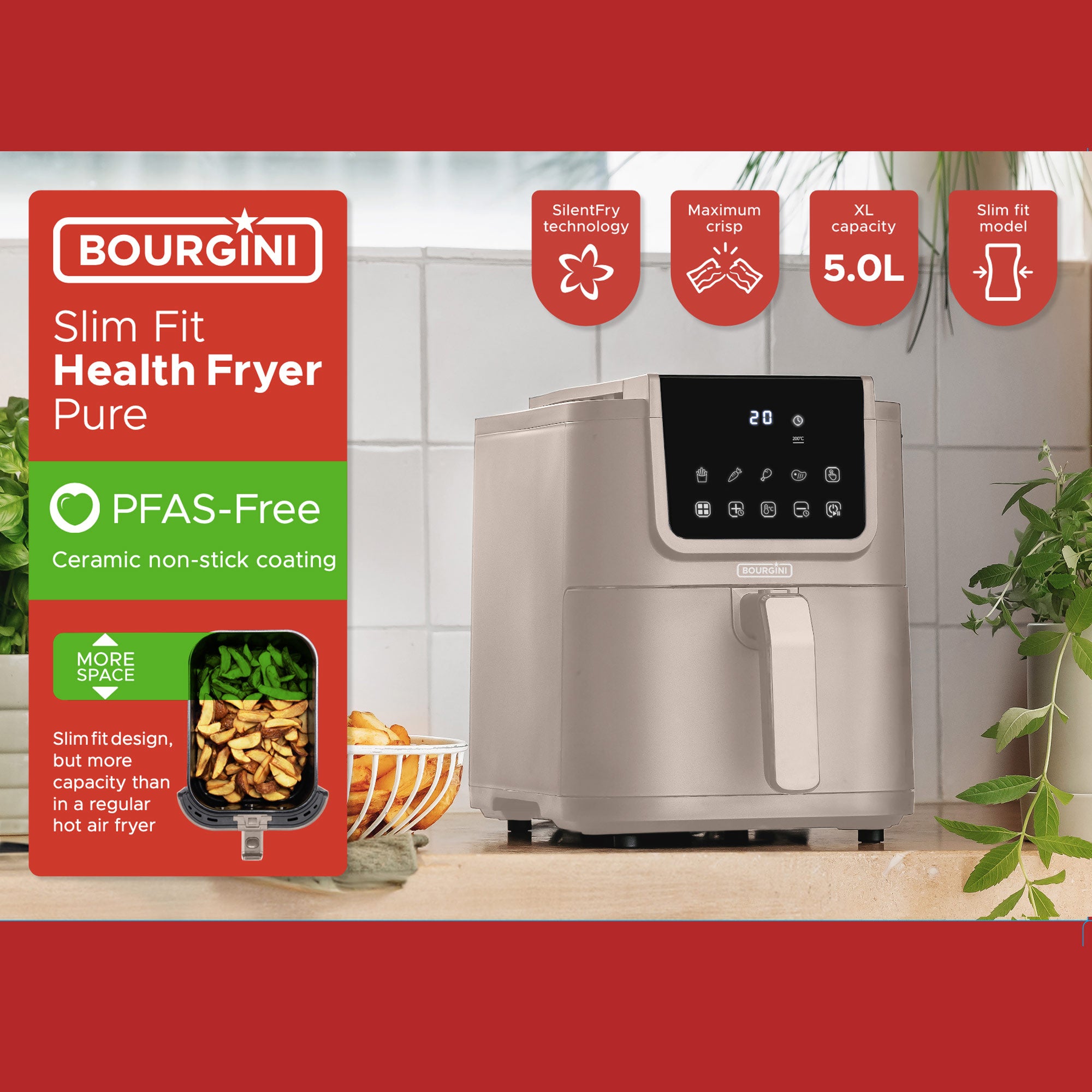 Freidora de aire Bourgini 5 L Health fryer Slim con cesta de Cerámica ECO libre de PFAS - Beige Beige-4