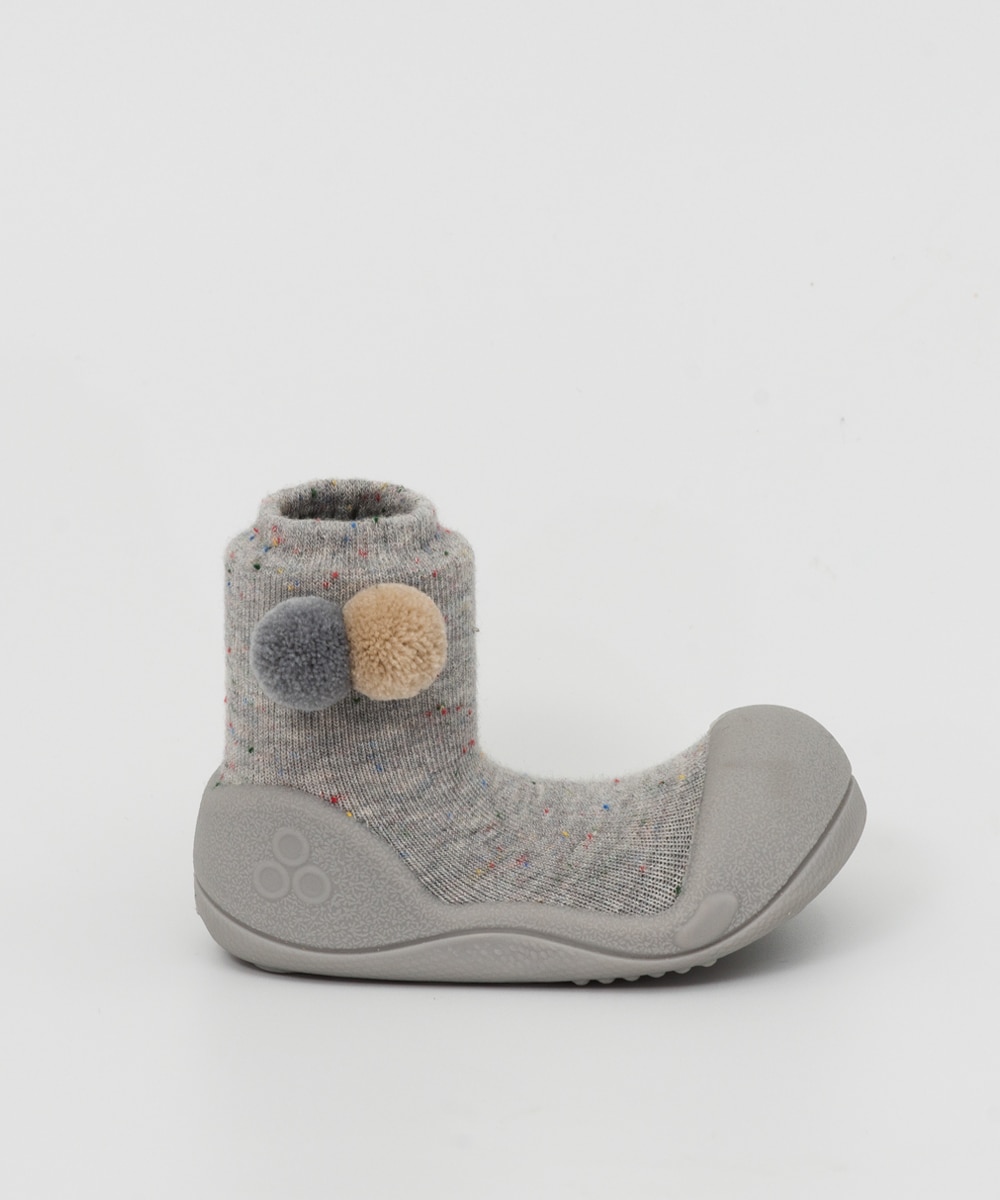 Patucos de bebé de algodón color gris con 2 pompones - Attipas - Gris Gris-1