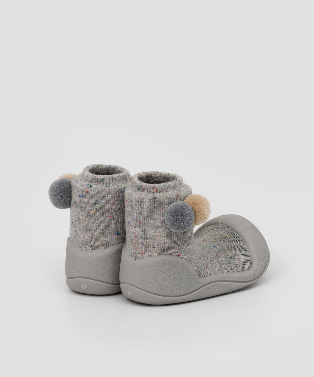Patucos de bebé de algodón color gris con 2 pompones - Attipas - Gris Gris-3
