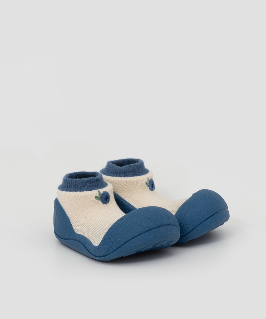 Patucos de bebé de algodón color azul con detalle bordado - Attipas - Azul / Blanco Azul / Blanco-3
