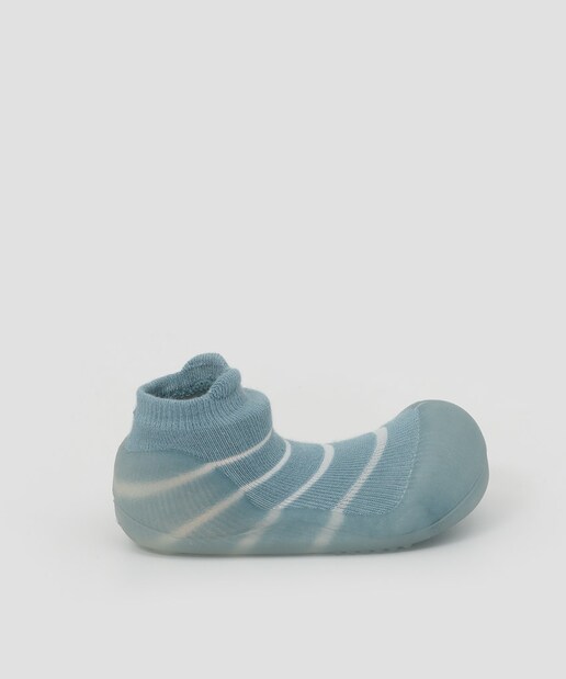 Imagen 0 de Patucos de bebés de bambú y algodón en color azul y rayas blancas