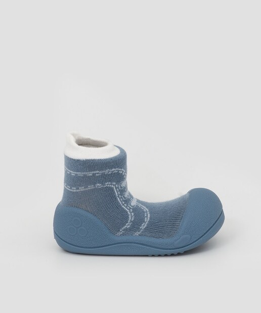 Imagen 0 de Patucos de bebés de bambú y algodón en color teja con dibujo símil zapatilla