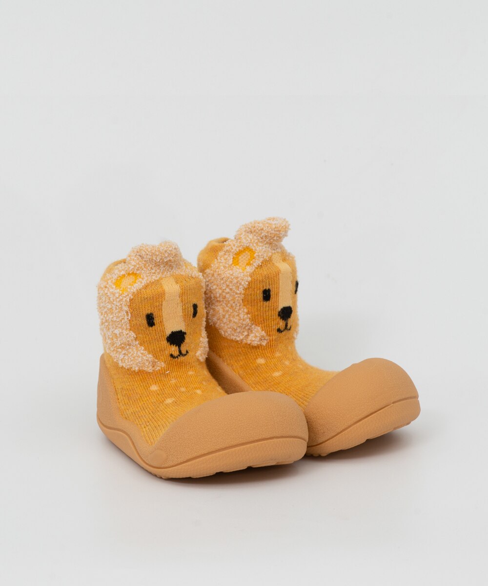 Zapatillas de casa de bebé en amarillo de algodón con dibujo de león - Attipas - Amarillo limón Amarillo limón-4
