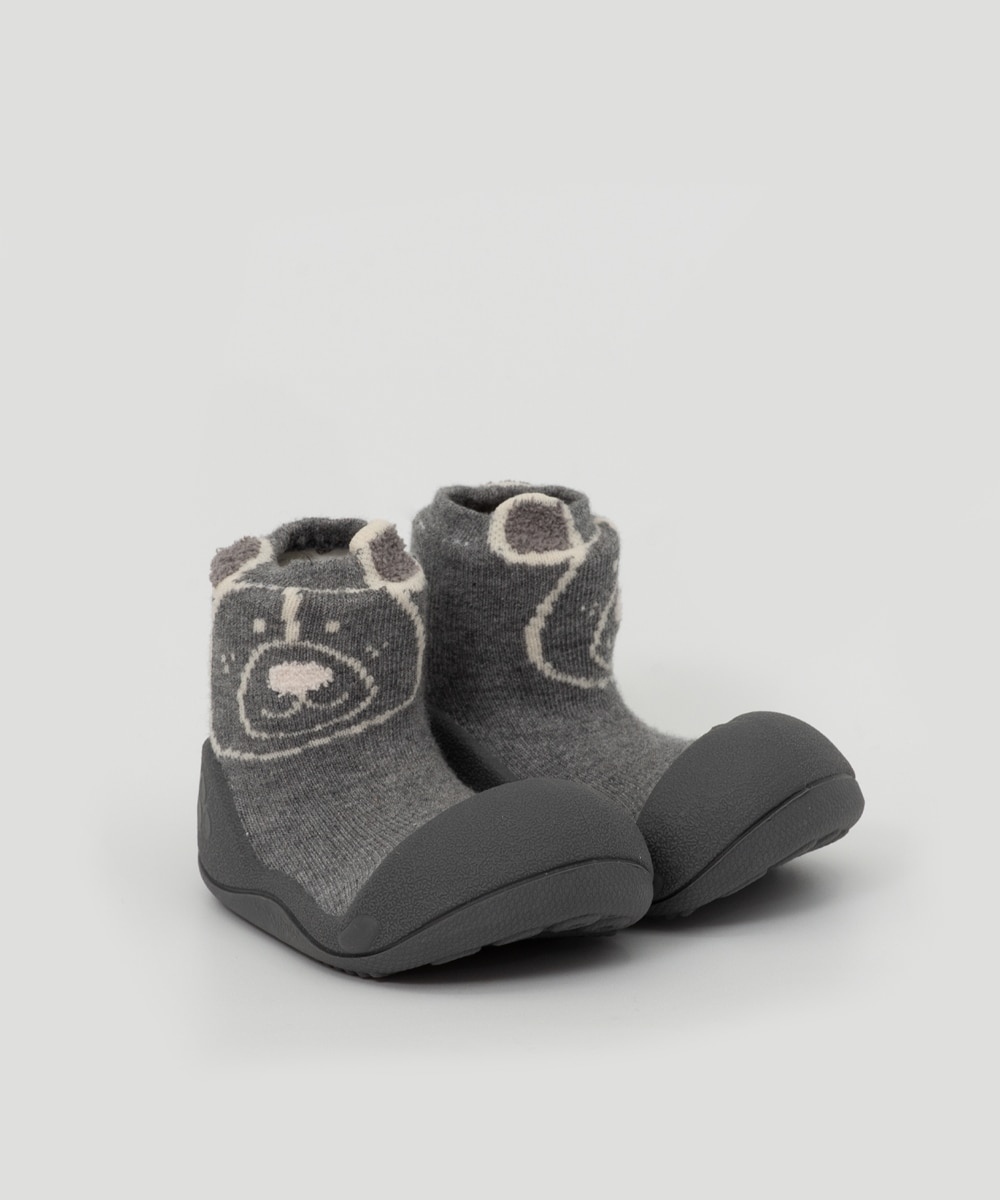 Patucos de bebé de algodón color gris con dibujo carita oso - Attipas - Gris Gris-4