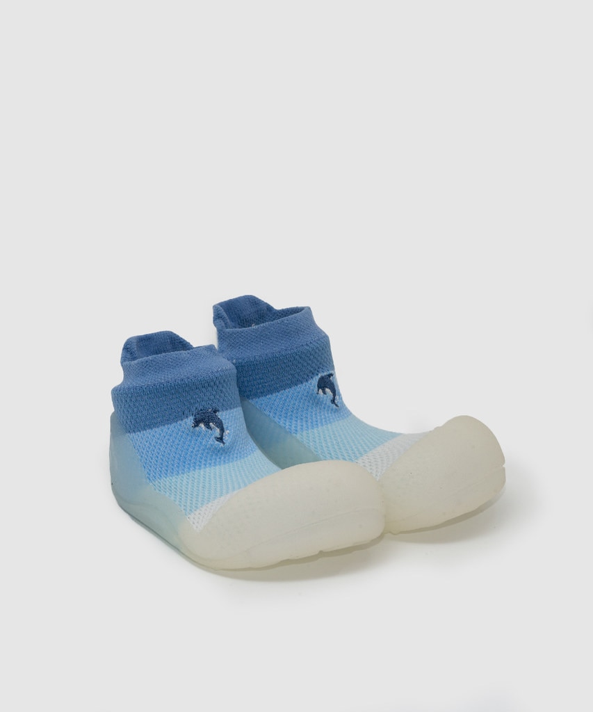 Patucos de bebés en textil rayas con bordado - Attipas - Azul / Blanco Azul / Blanco-3