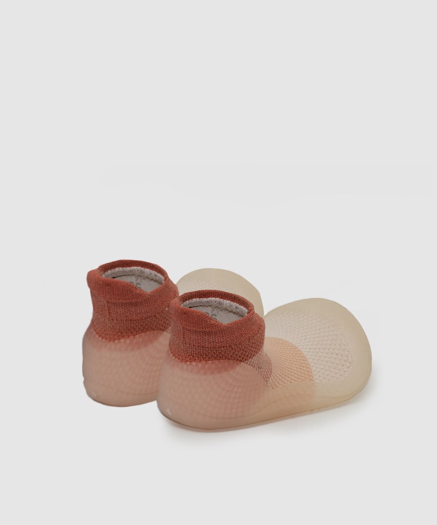 Patucos de bebé tejido nylon a rayas con caballito de mar bordado - Attipas - Beige/Rosa Beige/Rosa-4