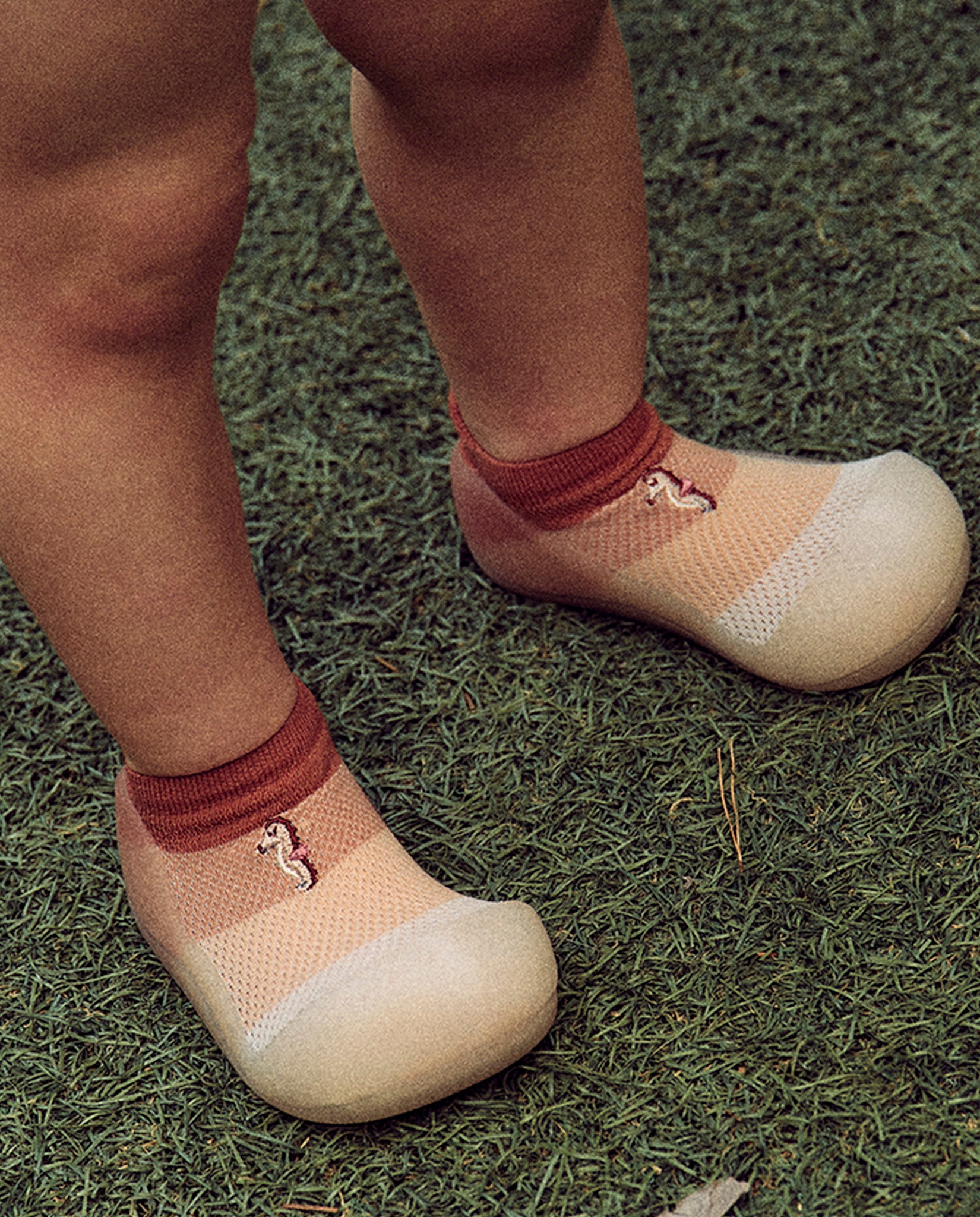 Patucos de bebé tejido nylon a rayas con caballito de mar bordado - Attipas - Beige/Rosa Beige/Rosa-5