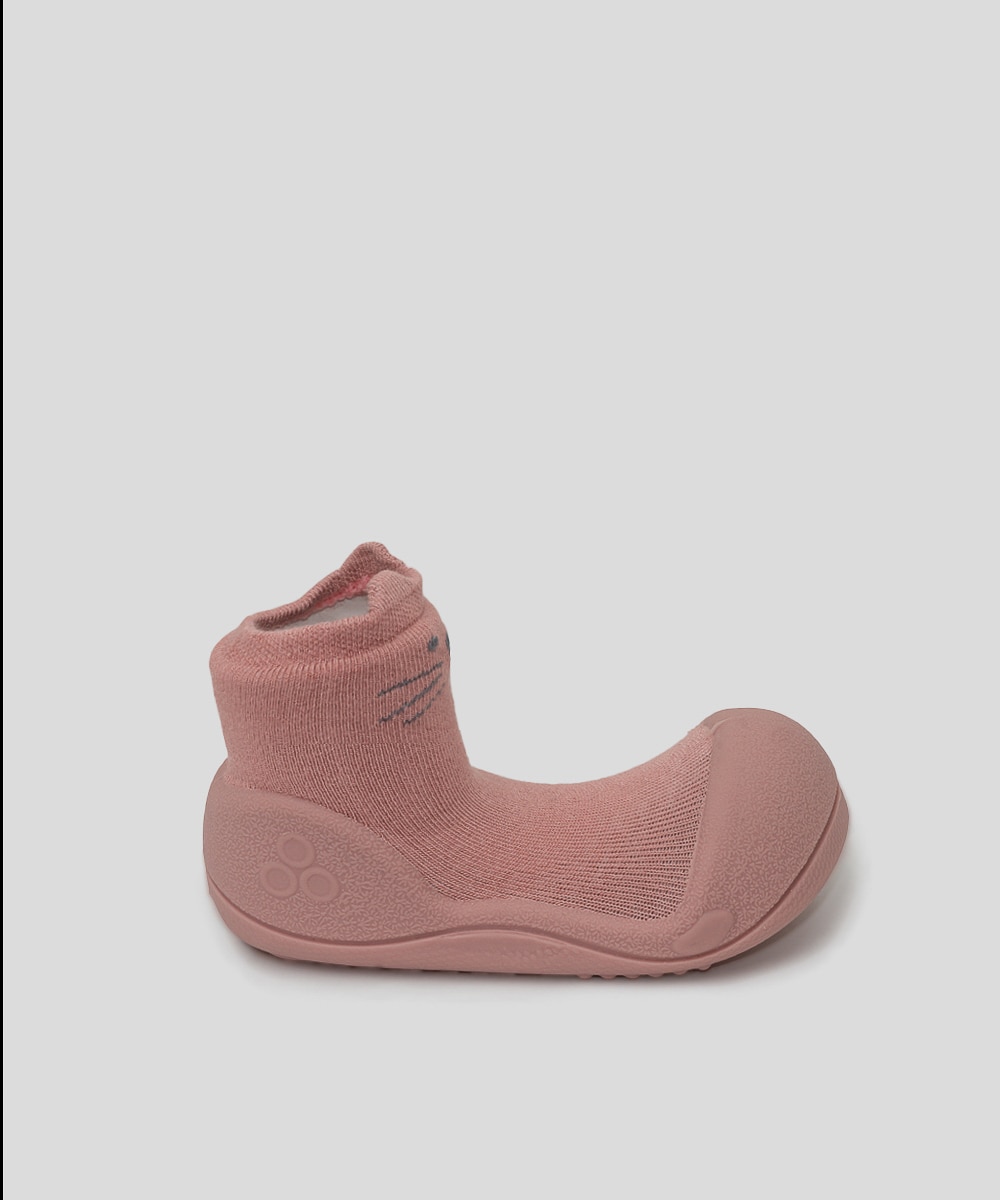 Imagen 0 de Patucos de bebé niña de algodón color rosa claro con print carita gato Rosa