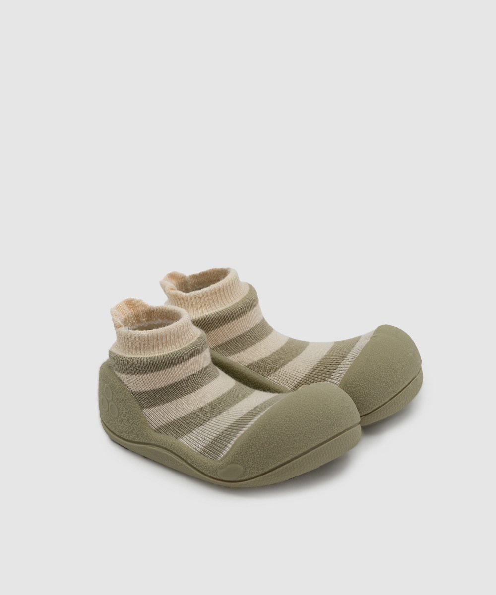 Patucos de bebé de algodón y bambú en color beige y a rayas - Attipas - Verde claro Verde claro-3