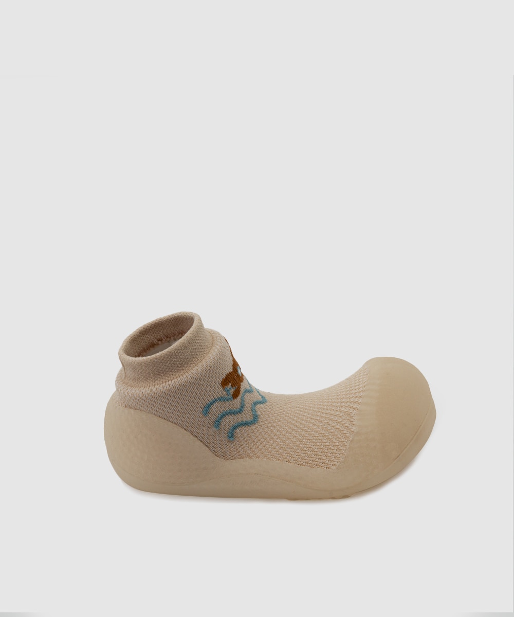 Imagen 0 de Patucos de bebé tejido nylon beige con dibujo submarino