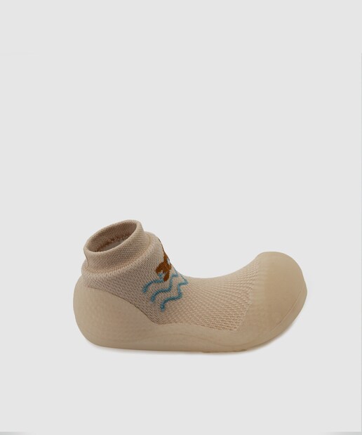 Imagen 0 de Patucos de bebés tejido nylon beige con dibujo submarino