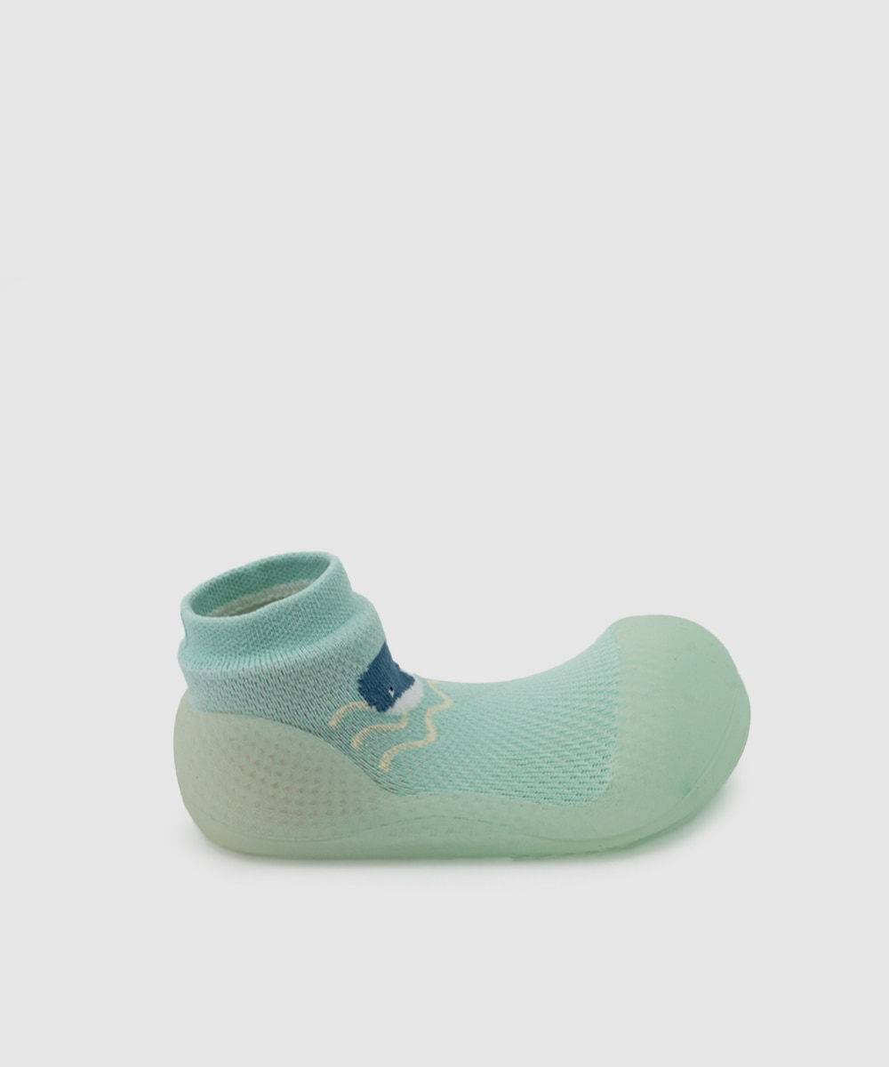Patucos de bebé tejido nylon azul con dibujo ballena - Attipas - Azul claro Azul claro-1