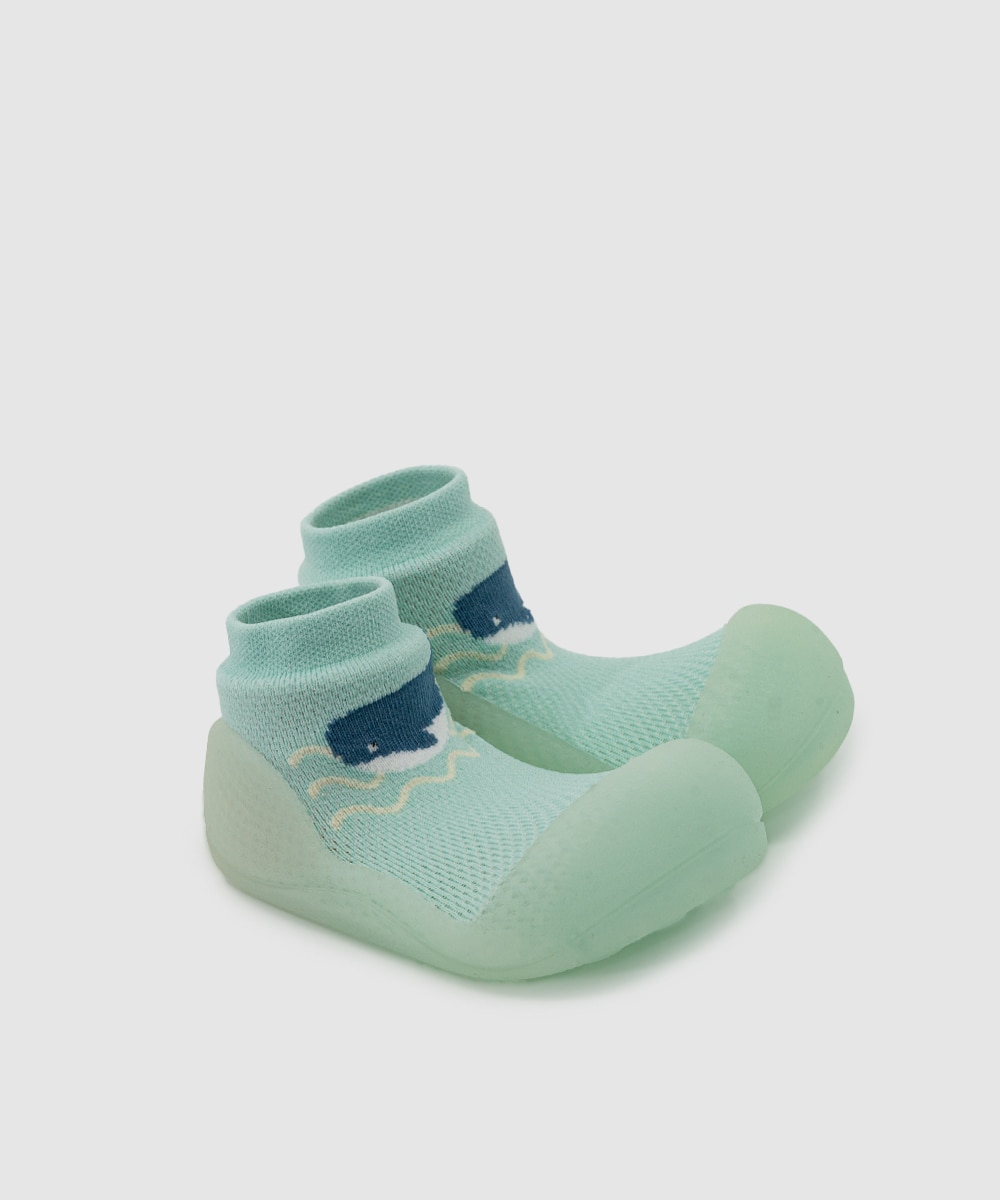 Patucos de bebé tejido nylon azul con dibujo ballena - Attipas - Azul claro Azul claro-3