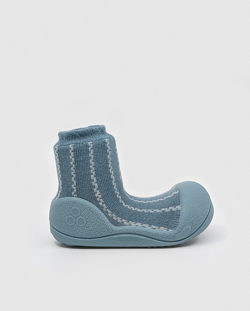 Imagen 0 de Patucos de bebé de algodón color azul verdoso con rayas zigzag Azul
