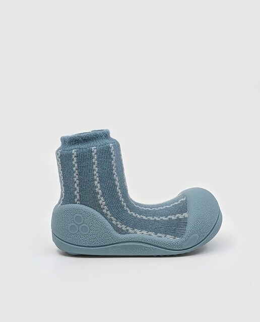 Imagen 0 de Patucos de bebé de algodón color azul verdoso con rayas zigzag