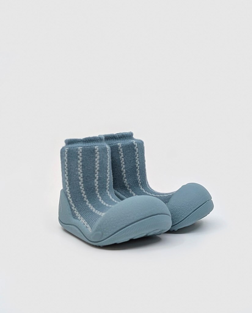 Imagen 4 de Patucos de bebé de algodón color azul verdoso con rayas zigzag - Attipas - Azul Azul