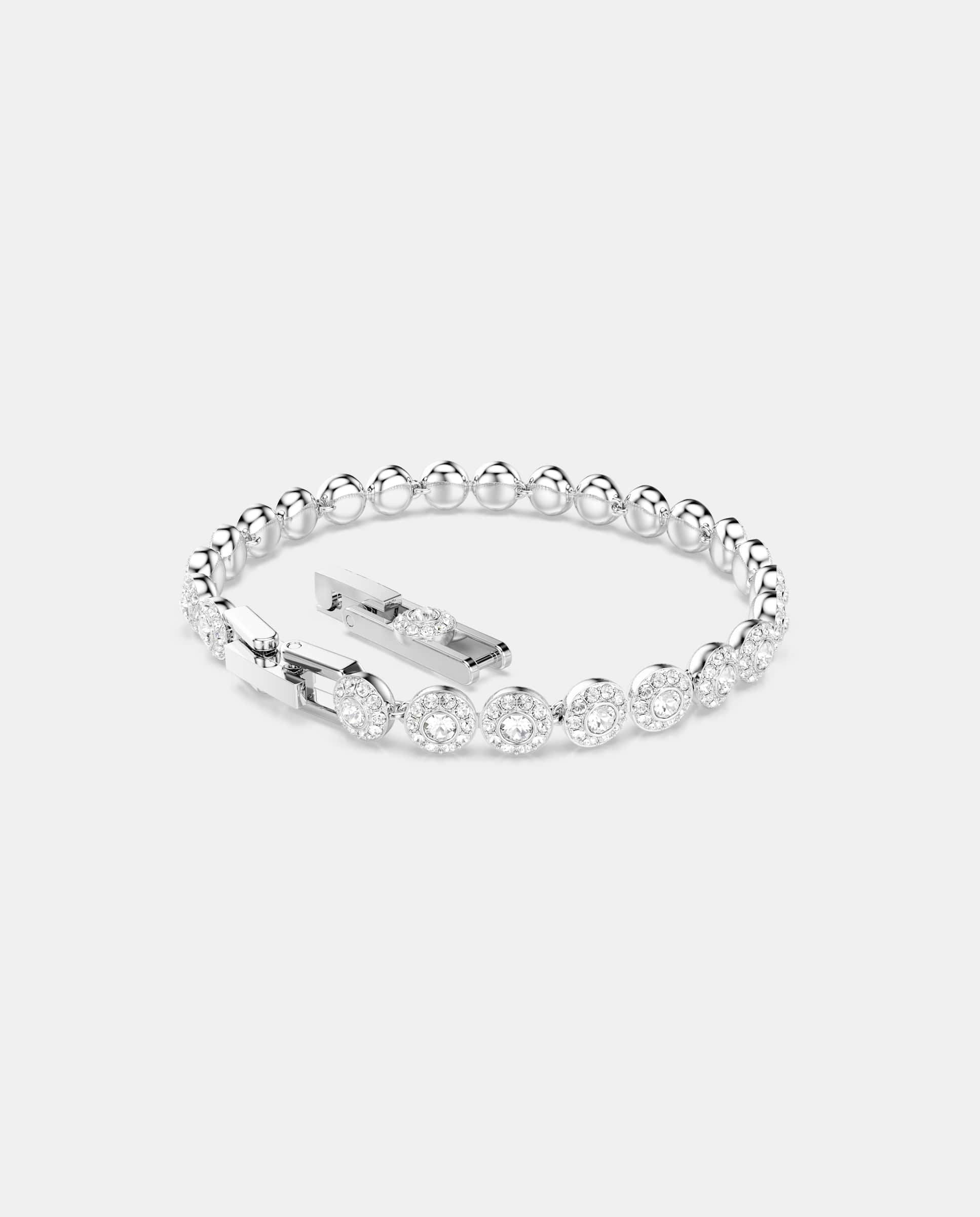 Pulsera angelic bañada en rodio con cristales redondos transparentes - Blanco Blanco-4