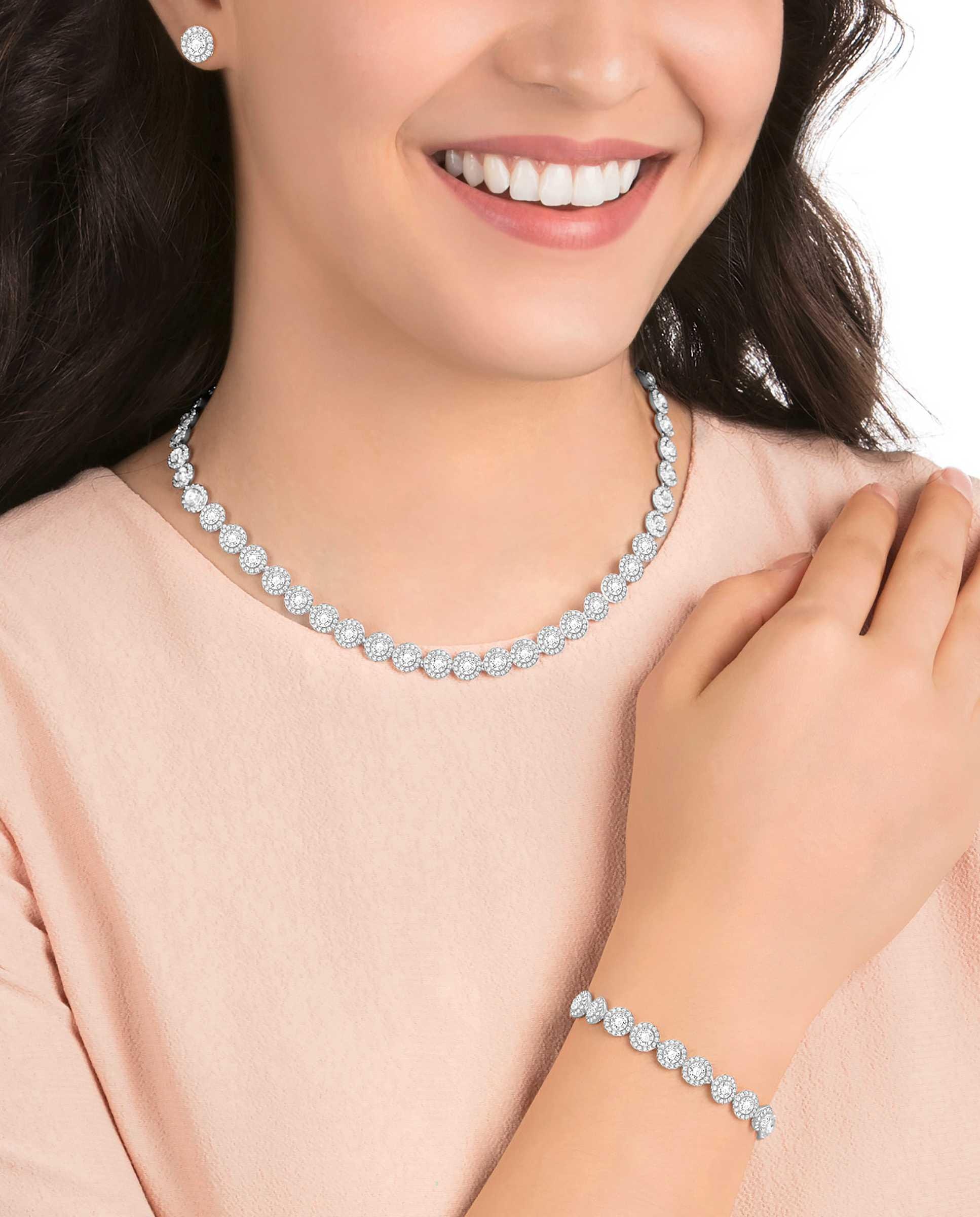 Collar bañado en rodio con cristales - Blanco Blanco-7