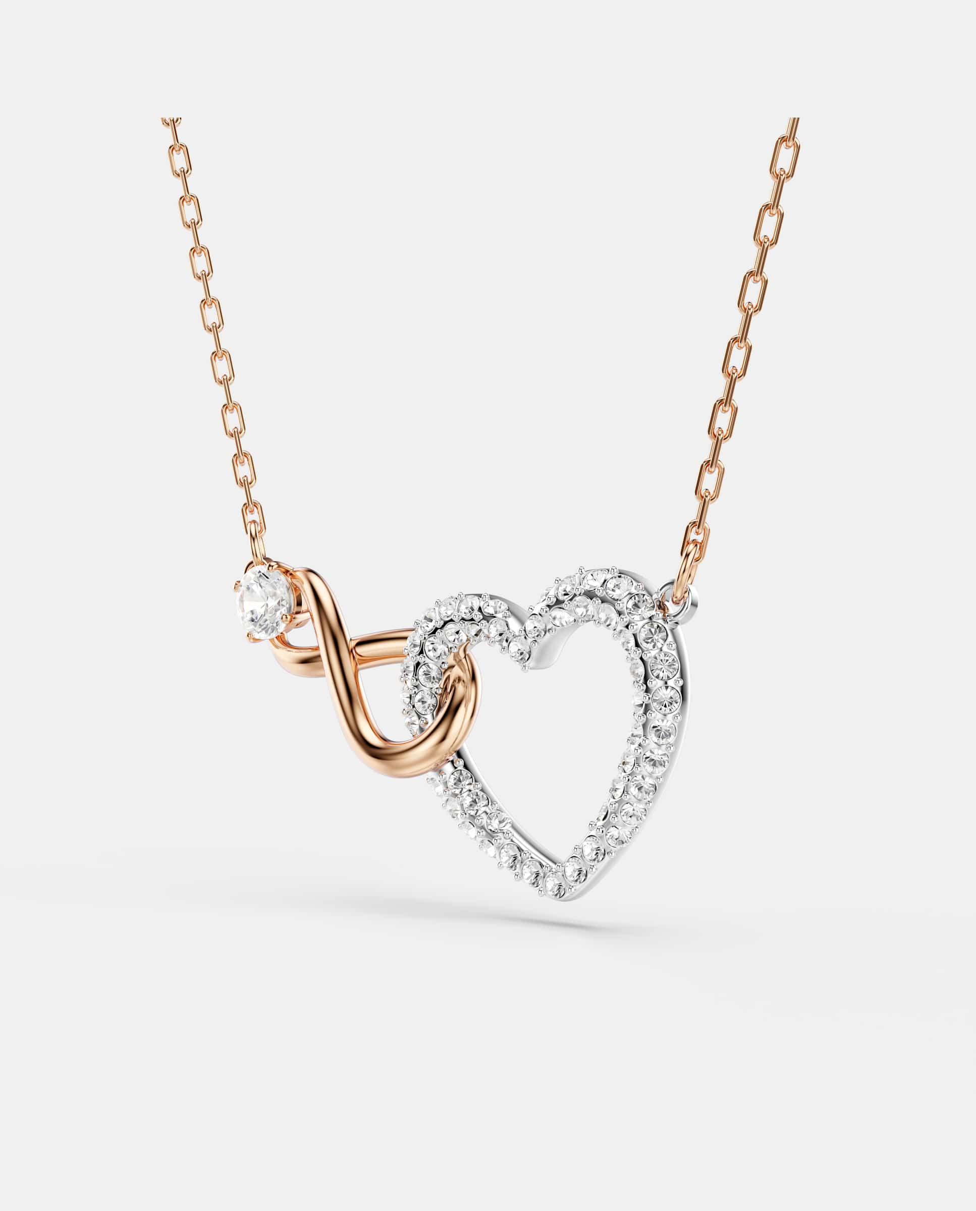 Collar infinity heart bañado en tono oro rosa con piedras transparentes - Blanco Blanco-3