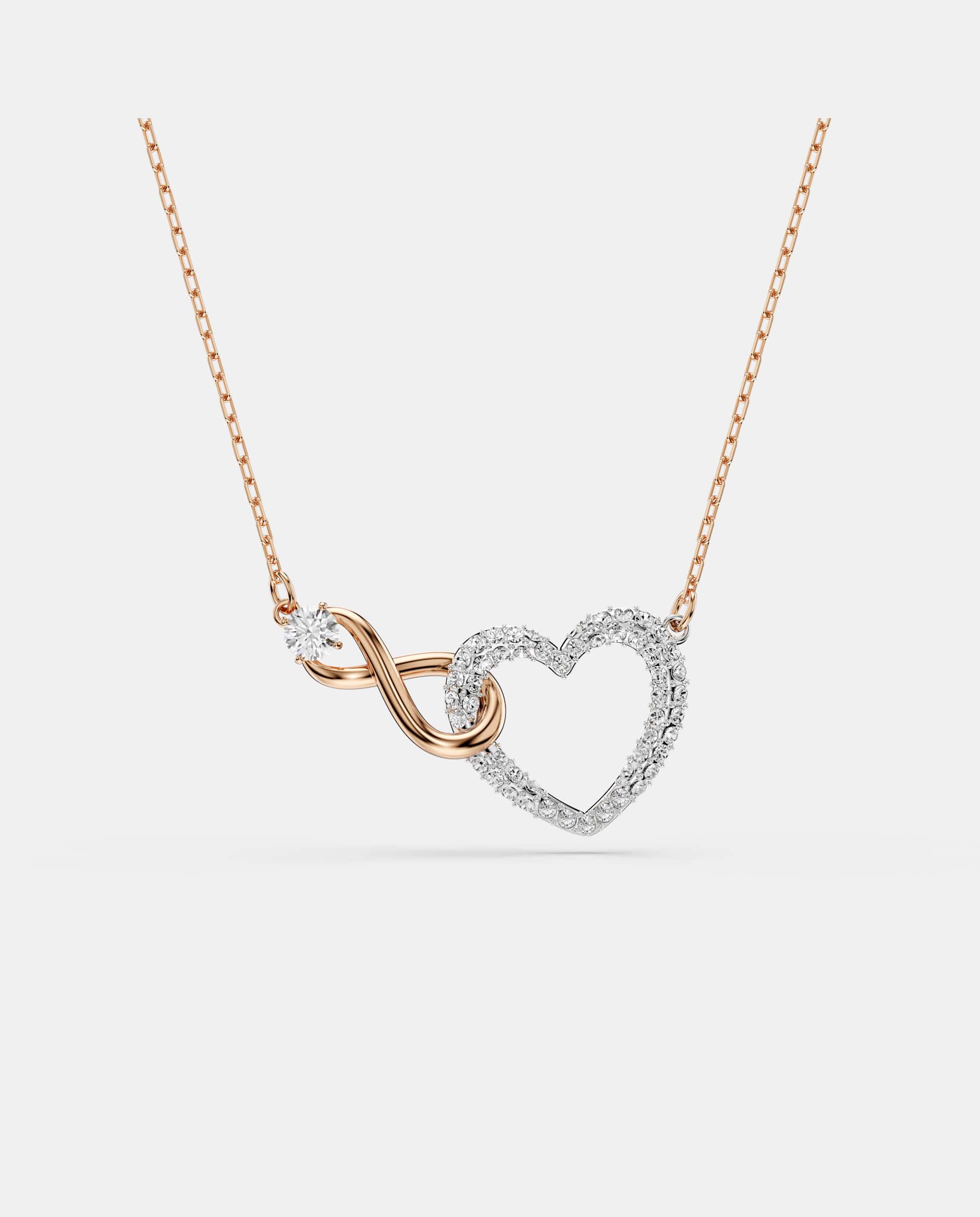 Collar infinity heart bañado en tono oro rosa con piedras transparentes - Blanco Blanco-5