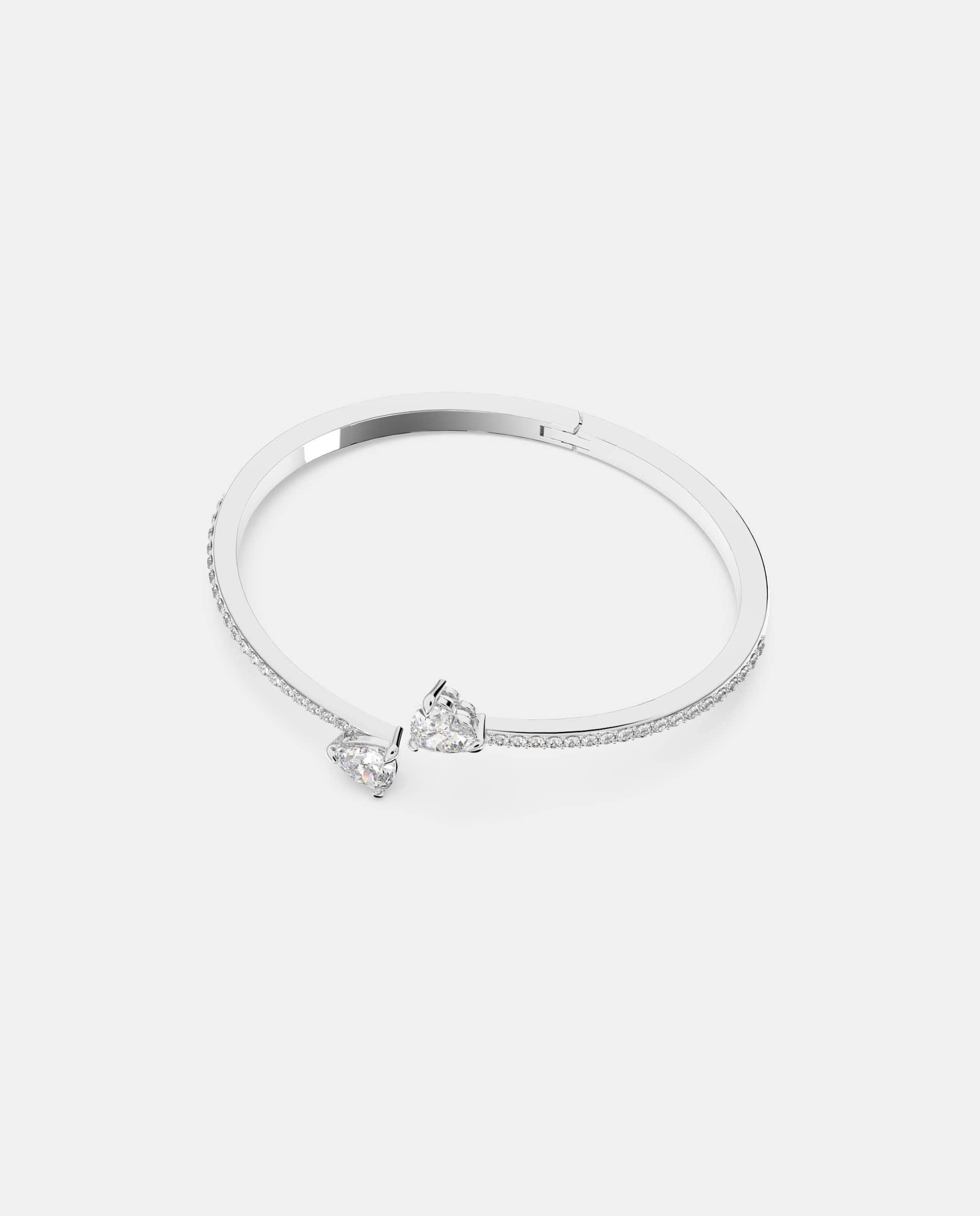 Brazalete bañado en rodio con cristales en forma de corazón - Swarovski - Blanco Blanco-1