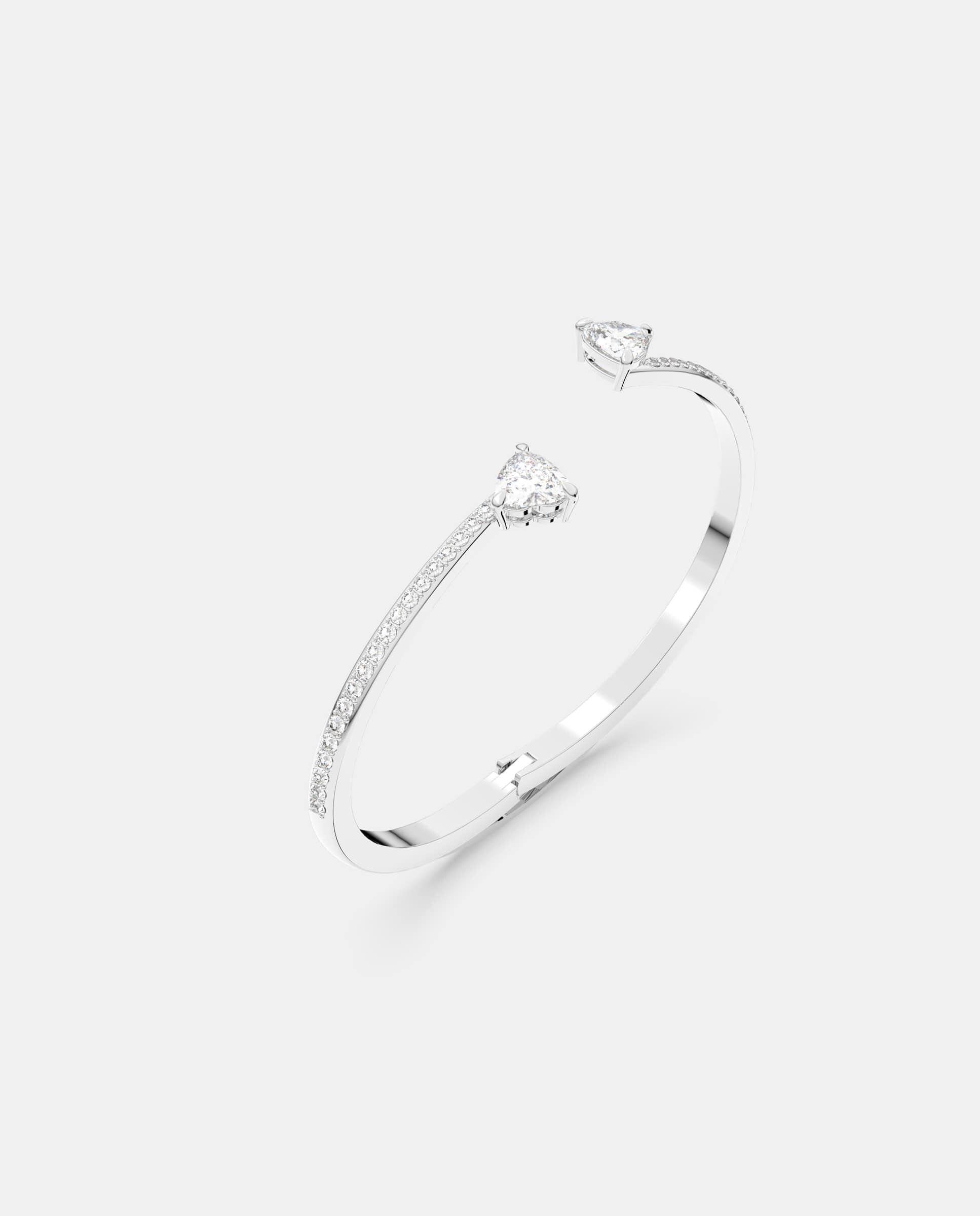 Brazalete bañado en rodio con cristales en forma de corazón - Swarovski - Blanco Blanco-2