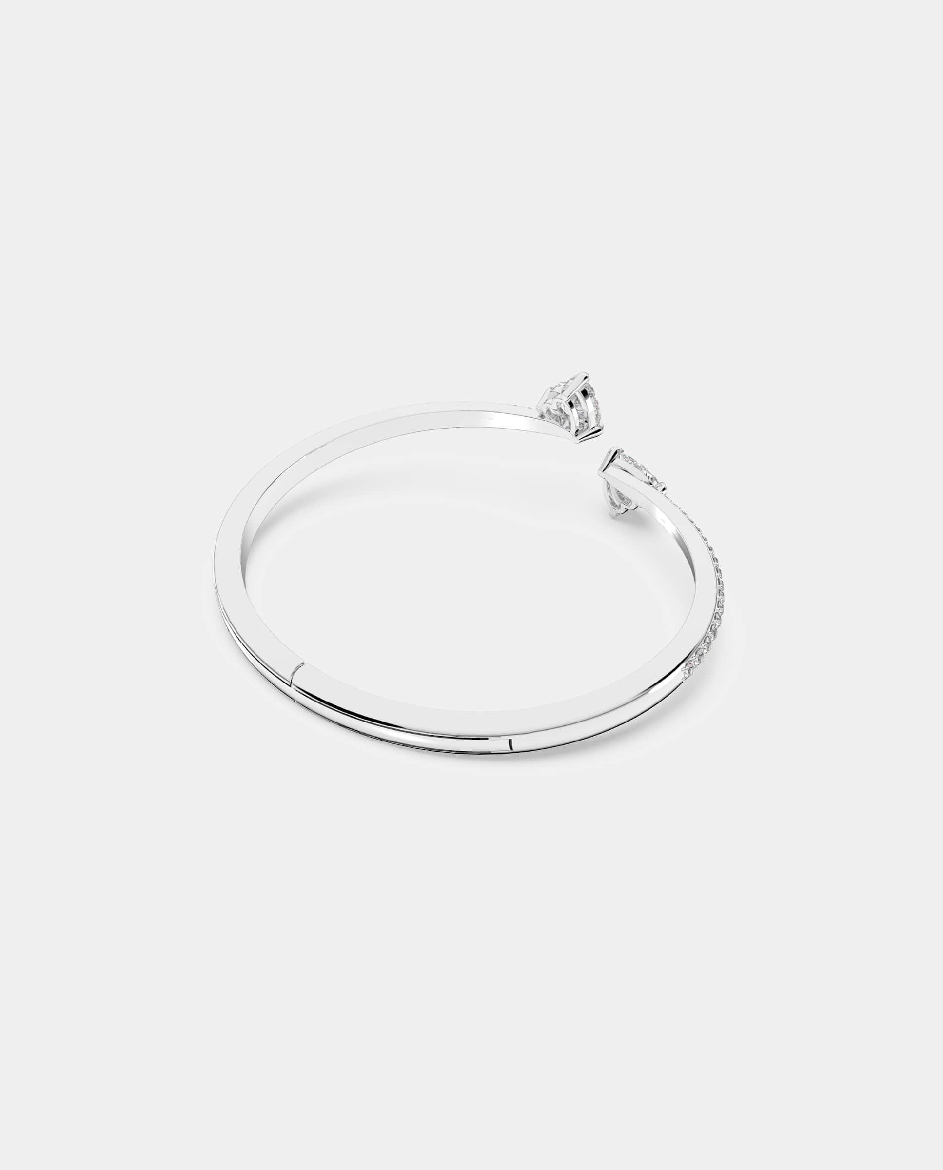 Brazalete bañado en rodio con cristales en forma de corazón - Swarovski - Blanco Blanco-3