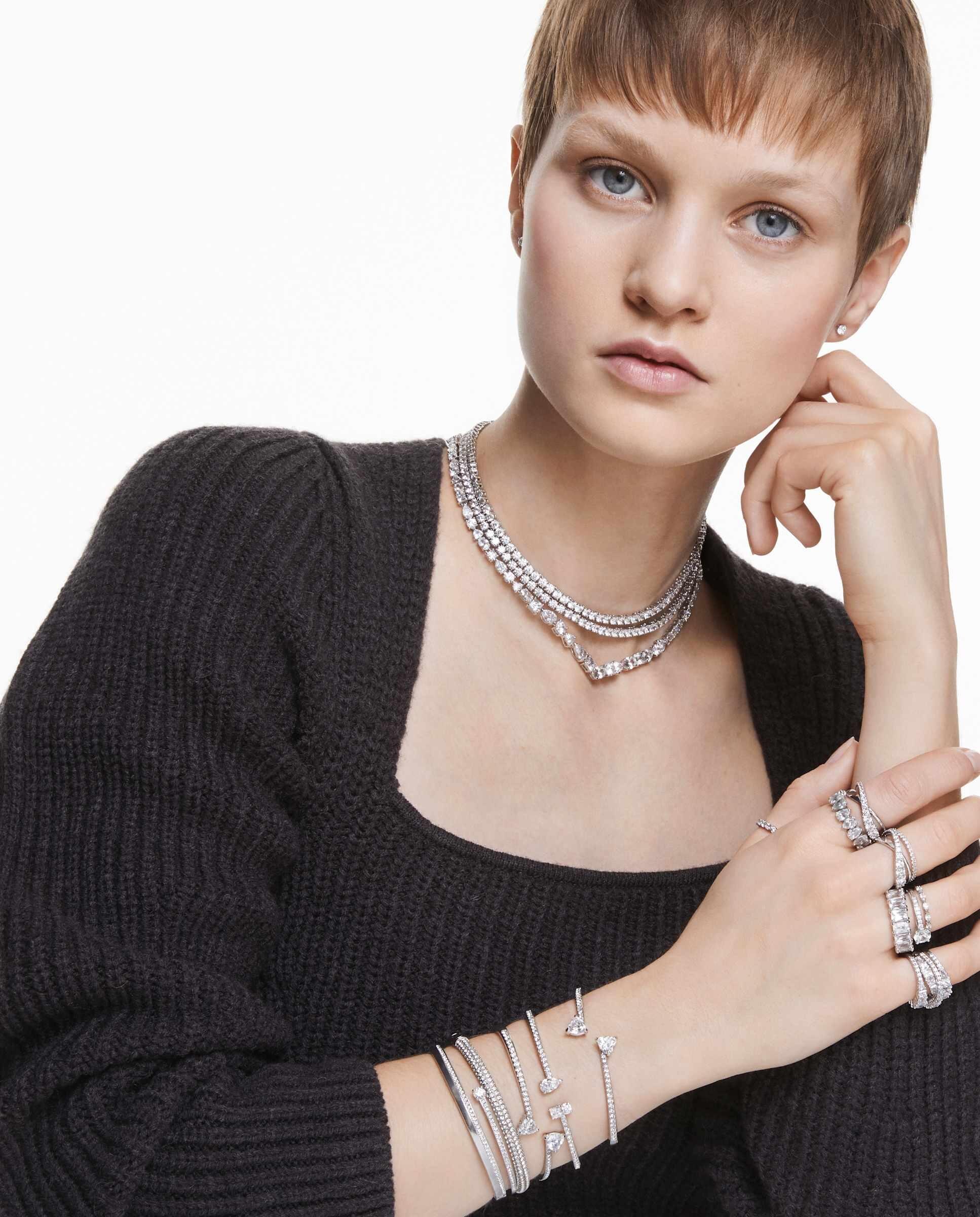 Brazalete bañado en rodio con cristales en forma de corazón - Swarovski - Blanco Blanco-5